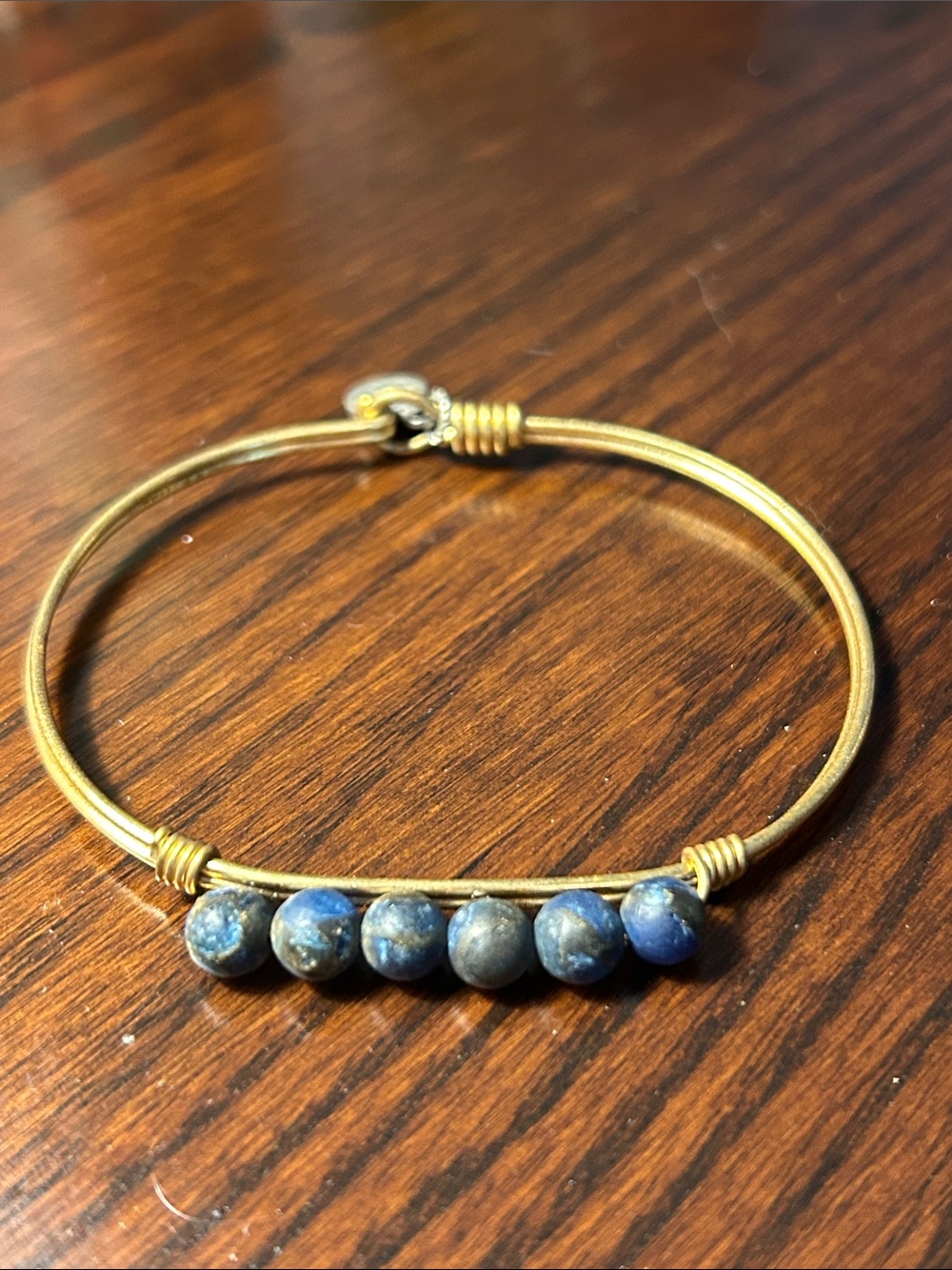 Luca and Danni Gold-Tone Bangle Bracelet with Blue Stone Beads